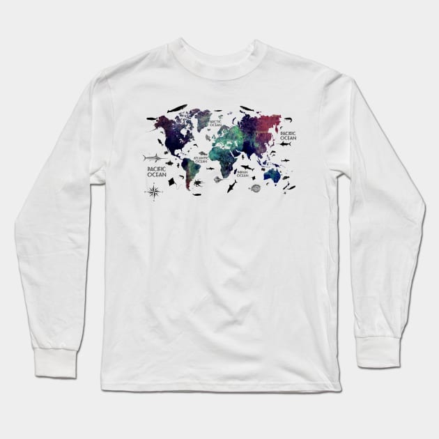 world map with text Long Sleeve T-Shirt by JBJart